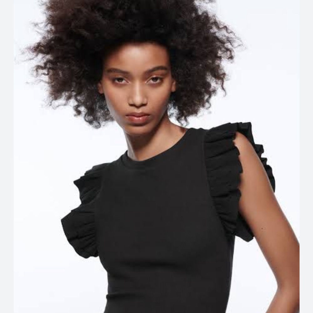 Zara Black Ruffle Sleeve Top